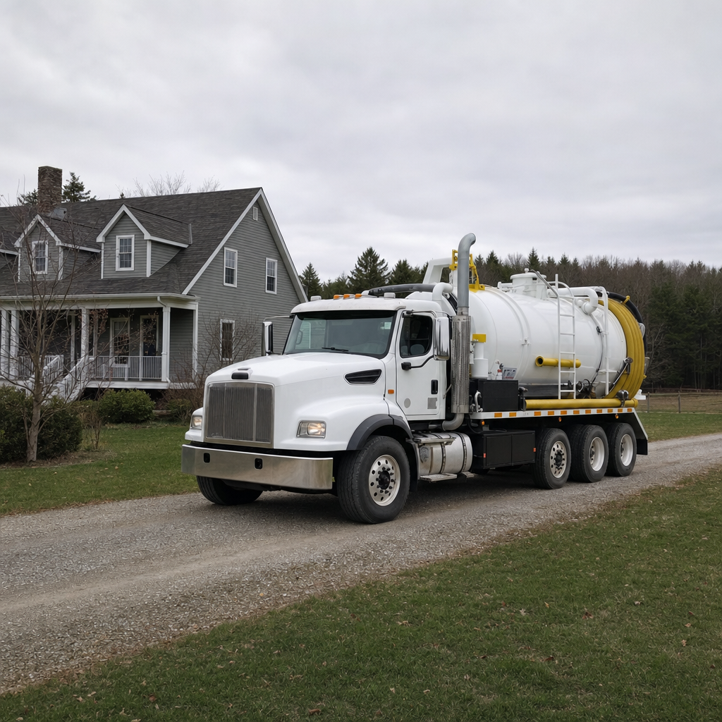 Septic vacuum truck arriving at a Astoria home for same-day emergency service